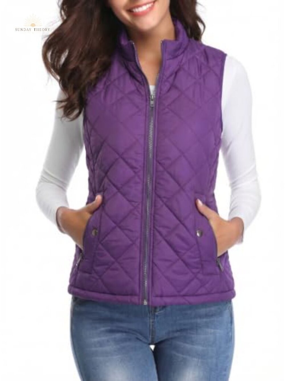 Quilted Puffer Vest Lightweight Zip Gilet Stand Collar Fall Winter